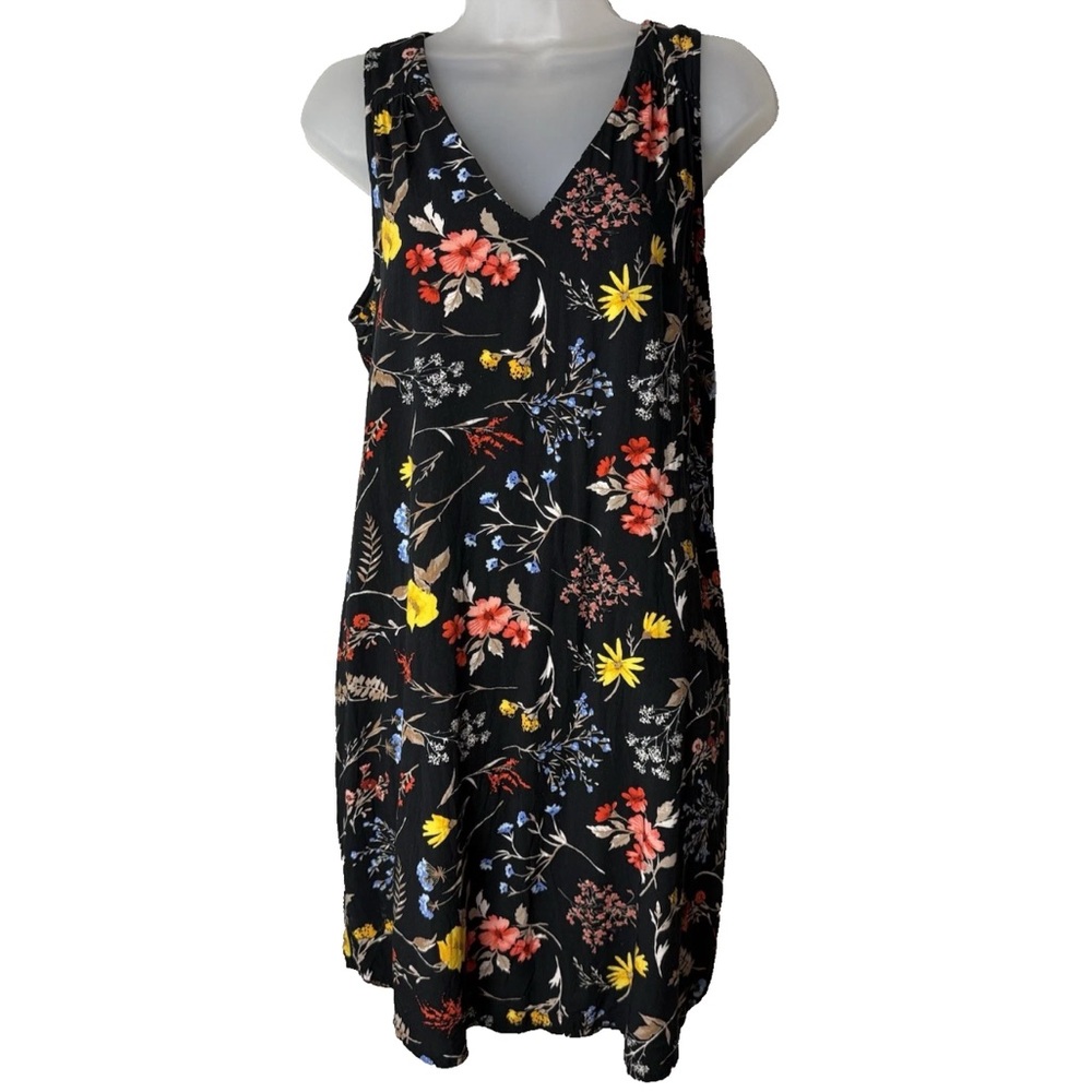 Old Navy Shift Dress Size Large Sleeveless V-Neck Floral Black Colorful Pullover